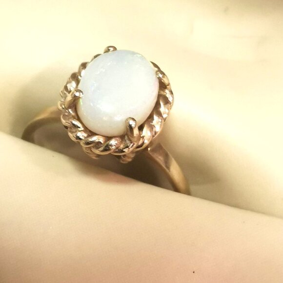 Fire Opal 10k Gold Women's Small Size 3 Ring Vintage 1980s - Picture 7 of 10